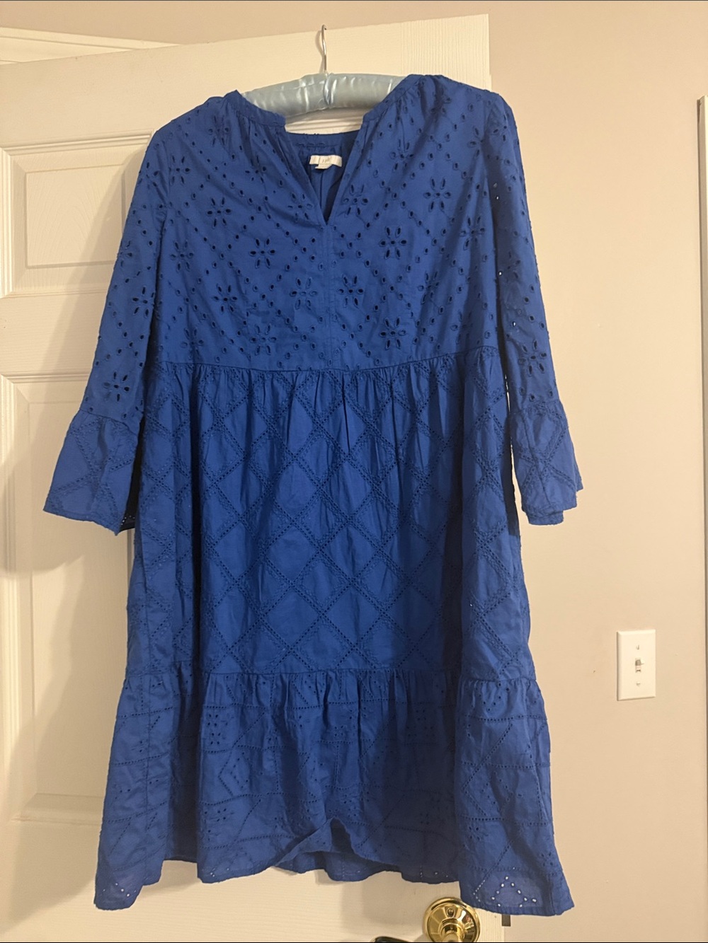J. Jill Royal Blue Eyelet Midi Dress medium 100% cotton - Picture 1 of 8